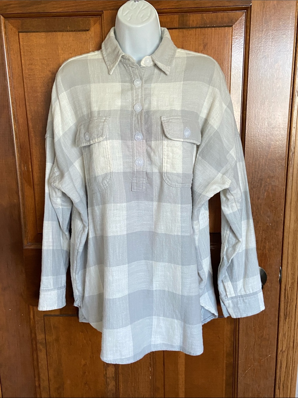 American Eagle relaxed fit pullover half button tunic style plaid flannel XS - Picture 2 of 10